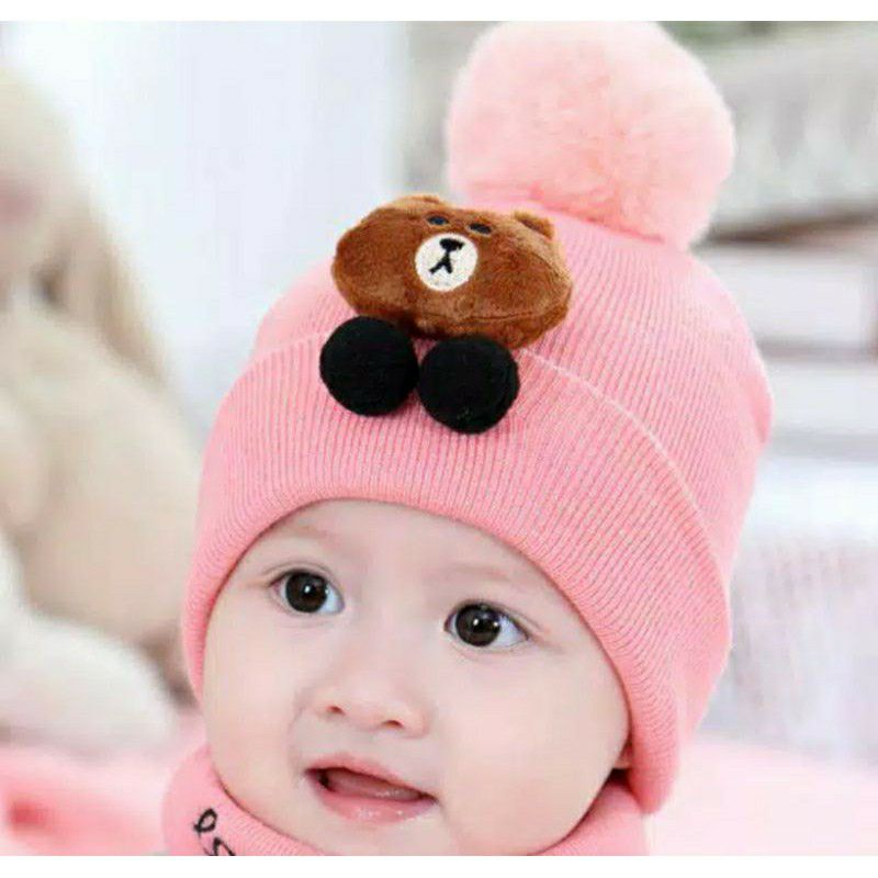 Topi bayi kupluk model boneka pompom usia 0-12 bulan