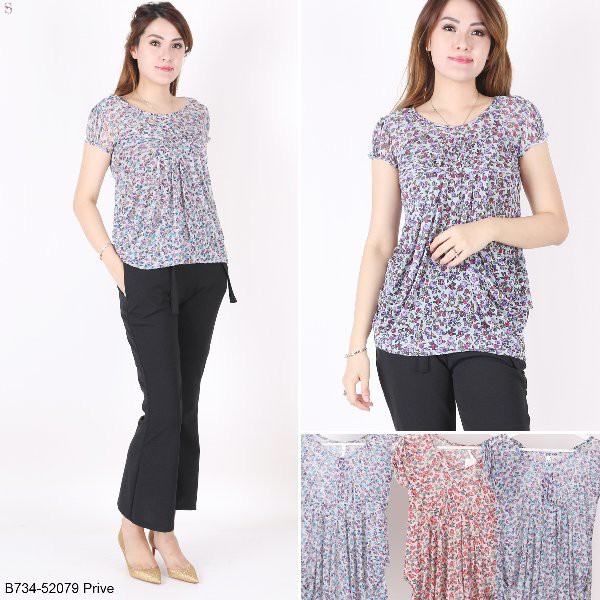 Promo Blouse Lengan Pendek Desain Motif Bunga-bunga