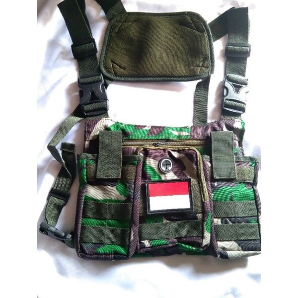 (COD)TAS DADA/CHEST BAG/CHEST RIG/ARMY/TNI TERMURAH TERBARU loreng saku 3 hendset