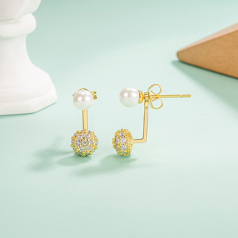 Anting Tusuk Sterling Silver 925 Desain Bulat Hias Mutiara + Berlian Imitasi Untuk Wanita