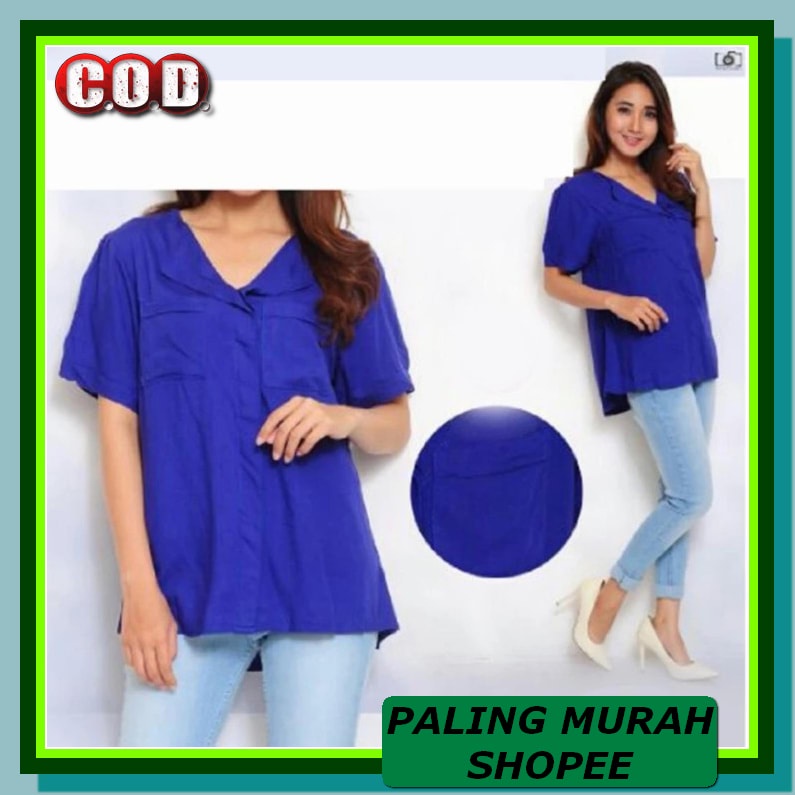 Lionaka Set Kemeja Kotak / Tartan Dan Inner Wanita Korean Style BT735 [Kemeja Amy Biru Sw] Kemeja Wa