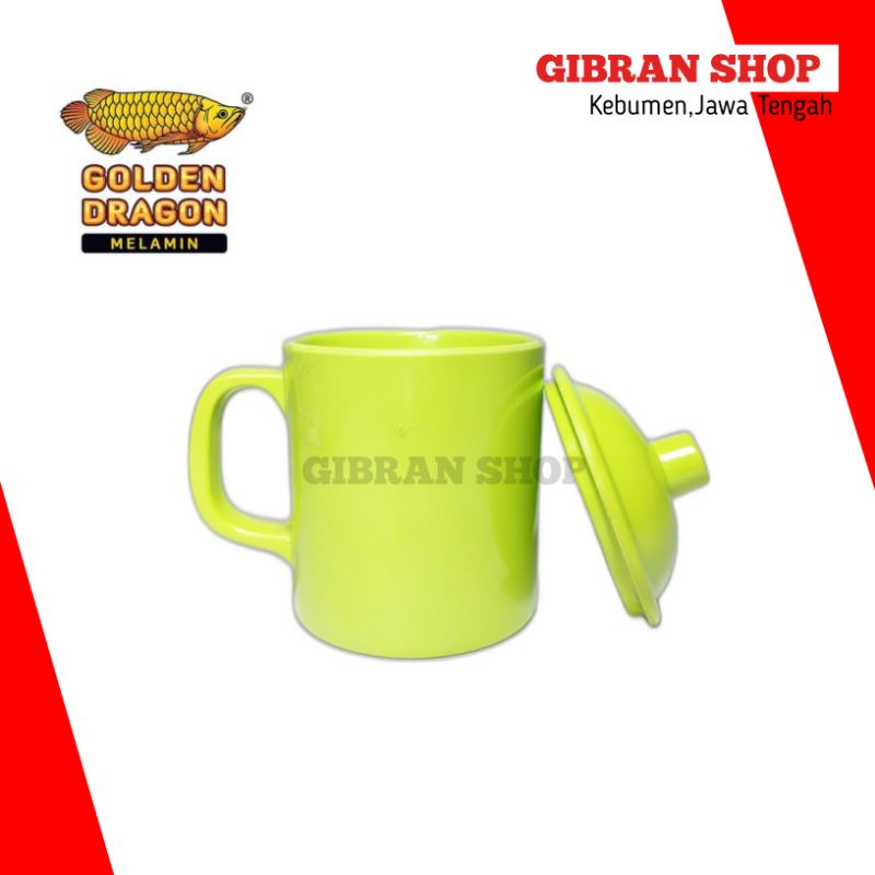 Gelas Mug Gagang Tutup Melamin Golden Dragon B0203C 360ml Hijau Stabilo Berkualitas Anti Pecah Murah