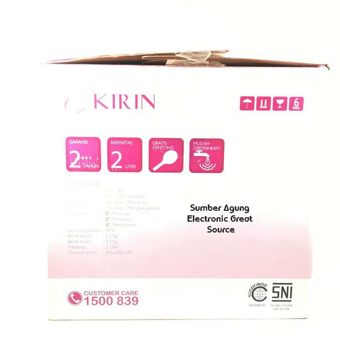 Kirin KRC189 Rice Cooker 189 2L 2 Liter Saklar On Off Kapasitas Besar