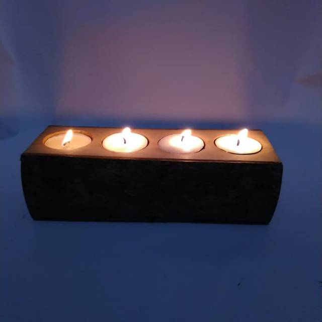 D4 RUSTIC TEA LIGHT WOODEN CANDLE HOLDER TEMPAT LILIN KAYU ALAS LILIN