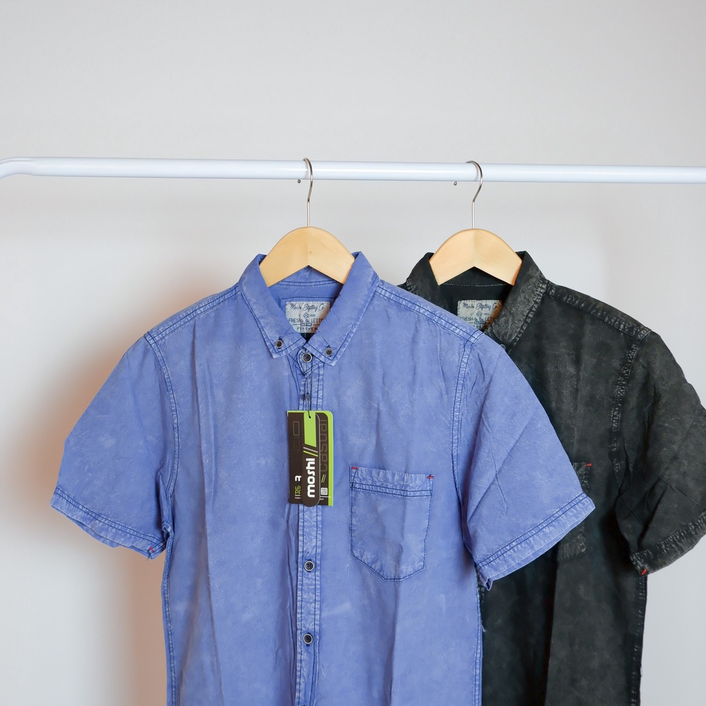 Baju Kemeja Atasan Lengan Pendek Casual Kasual Polos DENIM Shirt Levis SMB Kombinasi Jeans Pria Deni