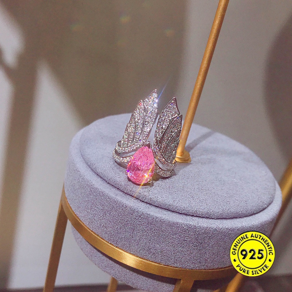 Cincin Sterling Silver 925 Model Terbuka Adjustable Dengan Emerald Untuk Wanita