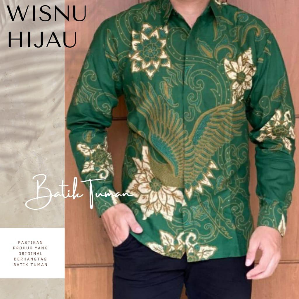 WISNU HIJAU Kemeja Batik Pria Lapis Furing Katun Primisima Batik Solo Kemeja Pria Lengan Panjang