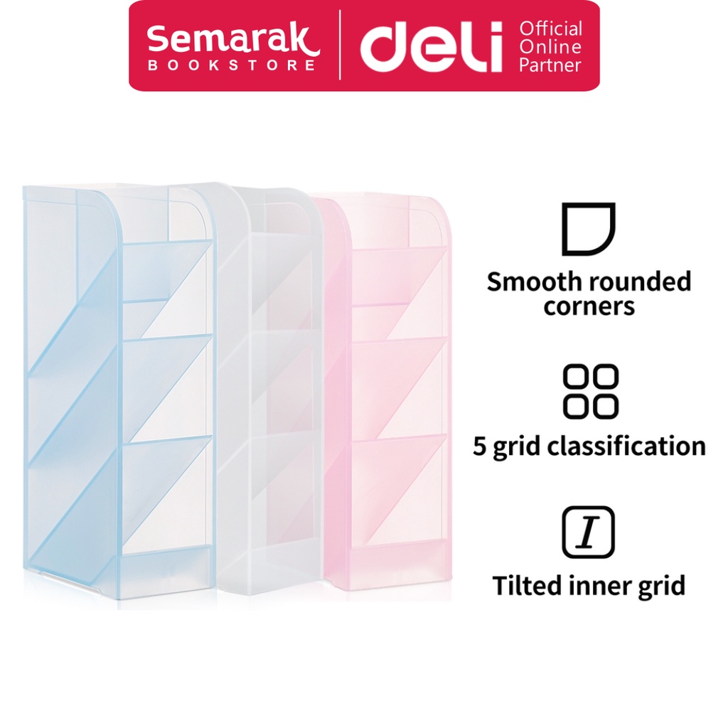 

Deli 8932 Pen Holder Tempat Alat Tulis Transparan 5 Slot - White / Blue / Pink [1 Pc]