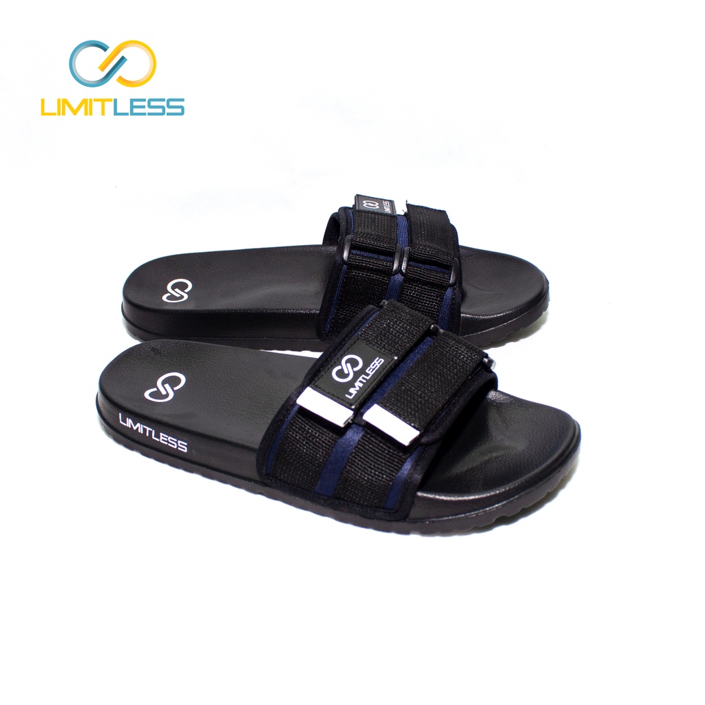 Sandal Pria Distro Limitless Anti Slip Sendal Slide Pria Selop Slip On Terbaru Sendal Cowok Dewasa Casual Hitam