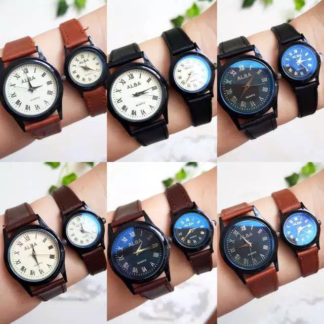 Jam Tangan Casual Couple/Pria/Wanita Alba Strap Kulit Detik Bawah Off Plat Putih