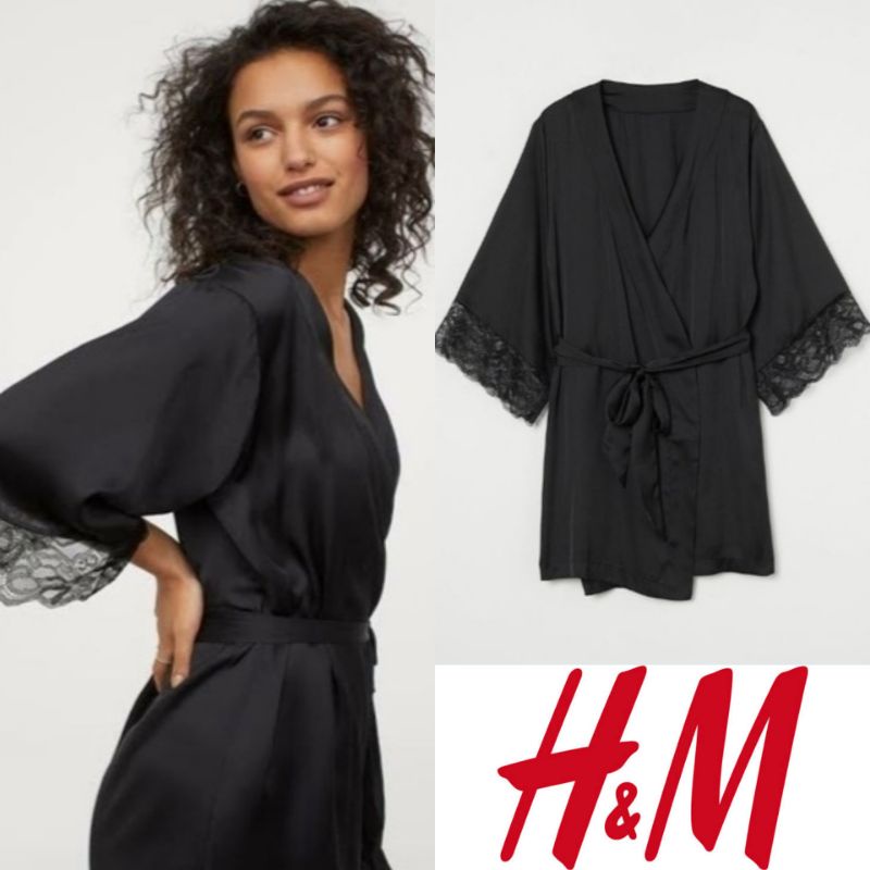 H&m hnm hm black lace kimono baju tidur original
