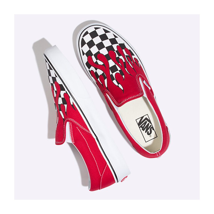 Vans Slip On Classic Checkerboard Flame Racing Red White Original