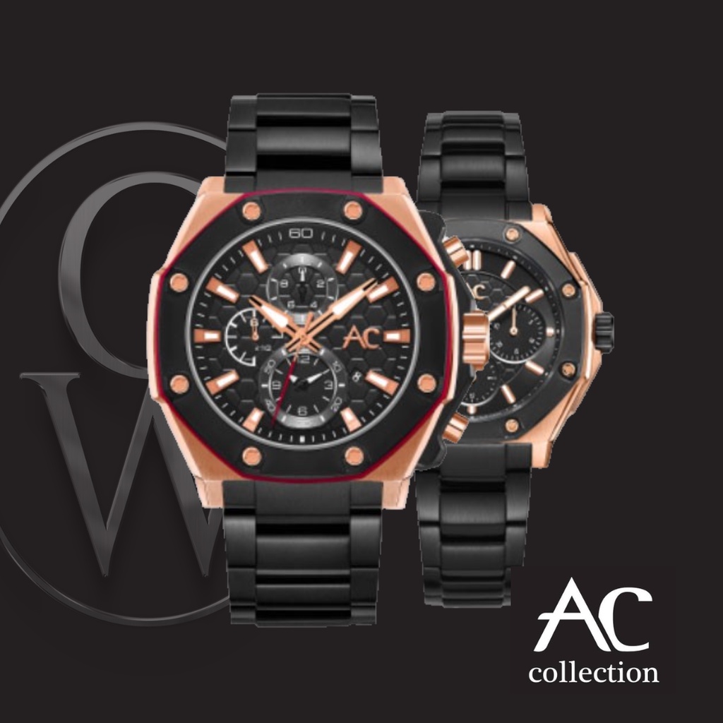 Jam Tangan Couple ALEXANDRE CHRISTIE AC COLLECTION AC 9601 Rantai ORIGINAL Hitam Rosegold