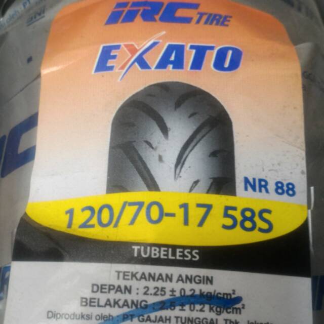 IRC Exato NR88 uk. 120/70 - 17 (Ban standar bawaan Yamaha Xabre)