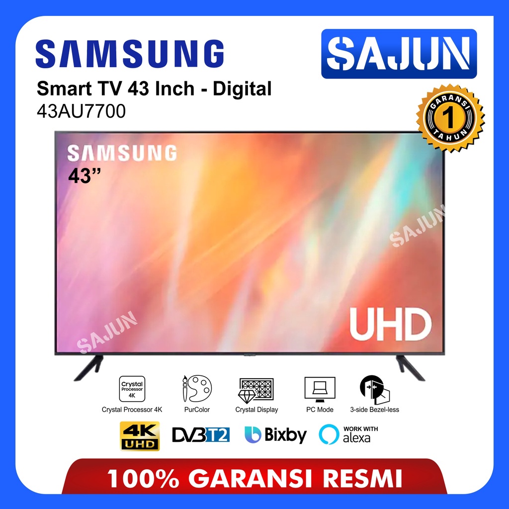 Samsung 43 Inch Smart TV Crystal 4K UHD LED TV 43AU7700 / UA43AU7700