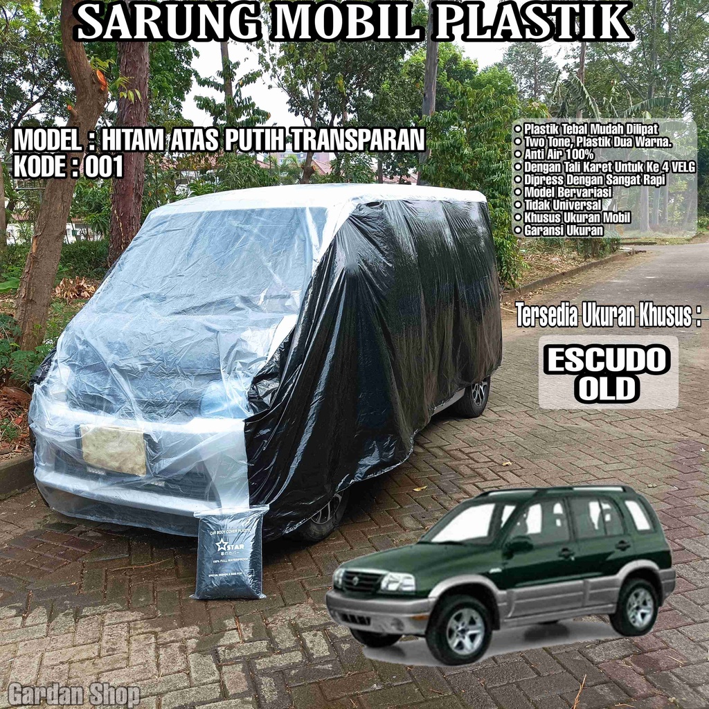 Sarung Mobil Plastik ESCUDO OLD Hitam Atas Putih Transparan Full Anti Air