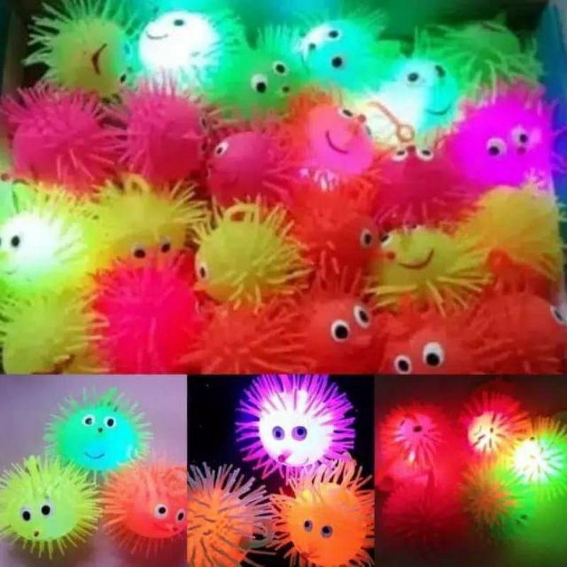 Mainan Karet Ubur Ubur Puffer Ball Led Karakter Smile Murah/ Mainan Flash Ball Smile