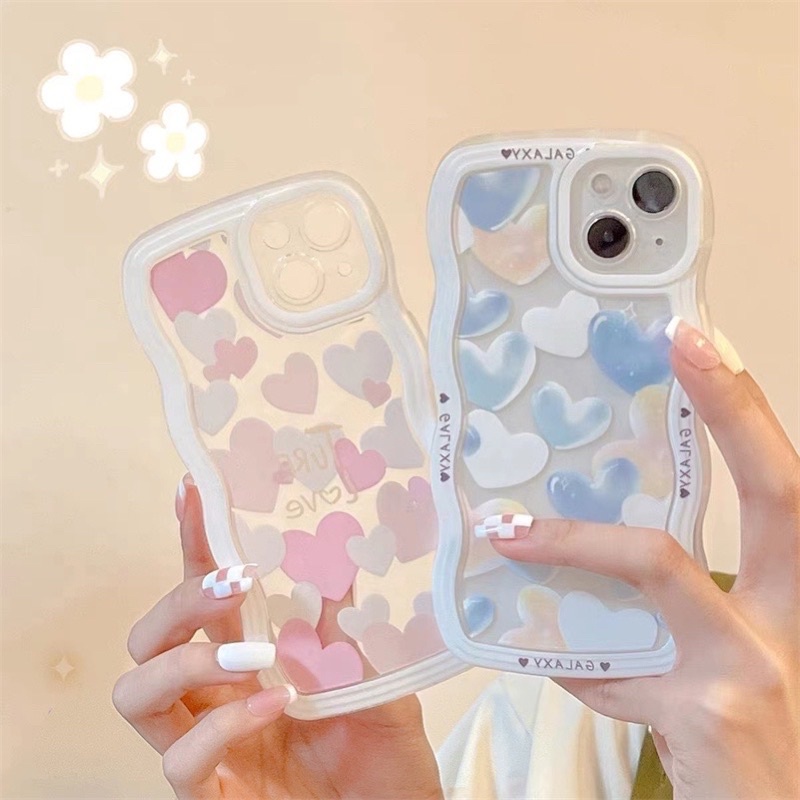 RINGO CASE Wavy Case Collection - Soft HP Gelombang 3D Unik Motif Hati Love Hitam Biru Pink Putih Lucu Bening Clear Transparan Simple Pastel Aesthetic Korea Import iPhone 6 6s 6+ 6s+ 7 8 7+ 8+ X XS XR XS Max SE 2020 2022 11 12 13 14 14+ Pro Max Mini