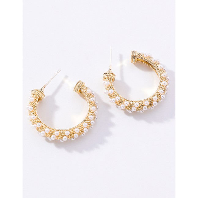 LRC Anting Tusuk Fashion Gold C-shaped Pearl Earrings F29137