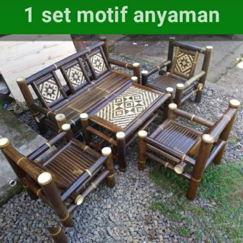 KURSI BAMBU 1 SET MOTIF ANYAMAN/ KURSI BAMBU MINIMALIS