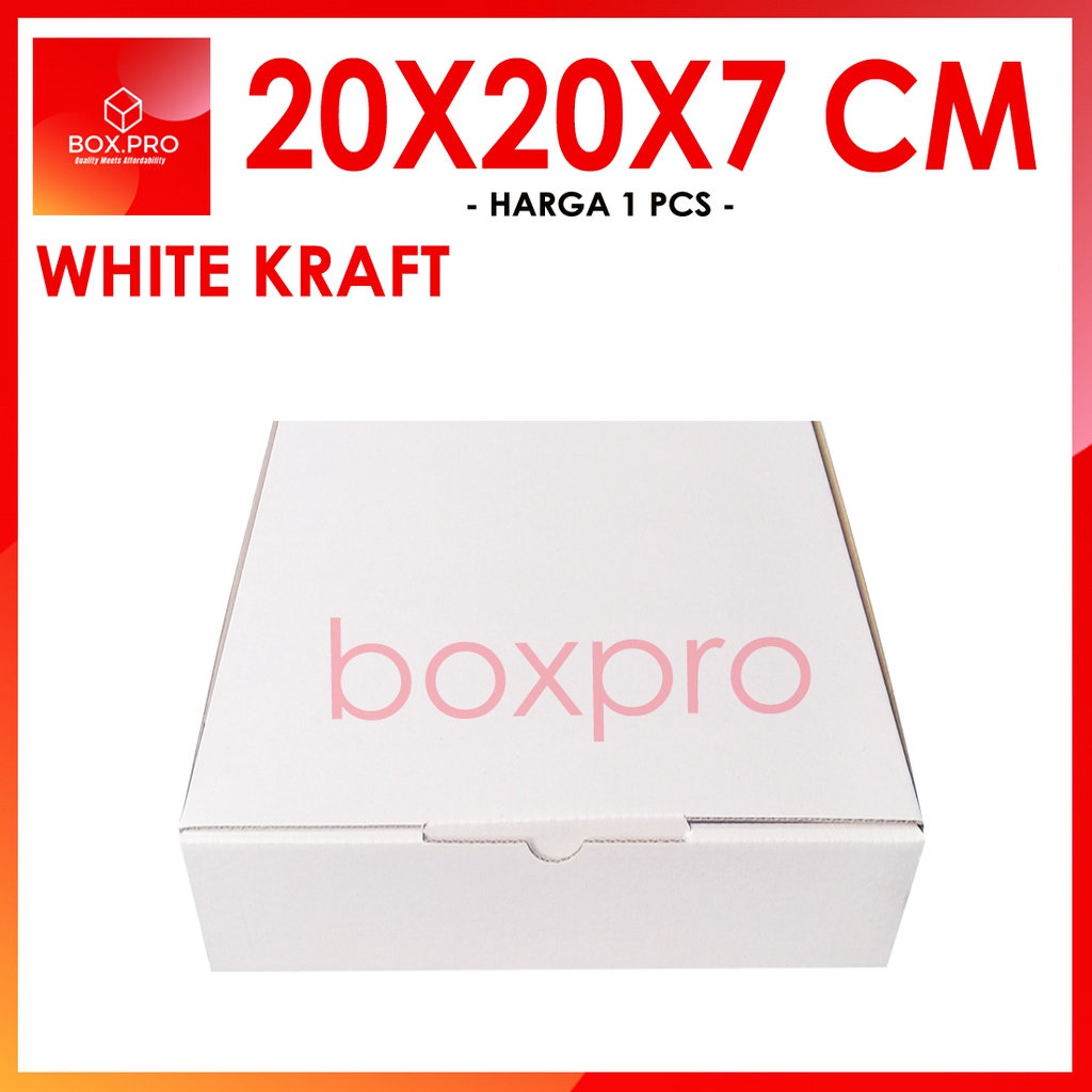 

Kardus PUTIH uk 20x20x7 cm (ECER) Die Cut Box Kotak Packing Aksesoris Baju Makanan Pizza Hijab Kue