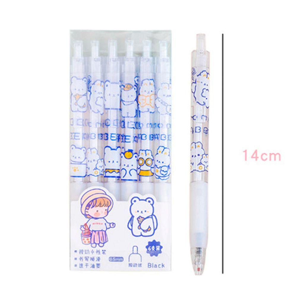 Populer 6Pcs/Set Gel Pen Sekolah Siswa Lucu Stationary Cepat Kering Hitam