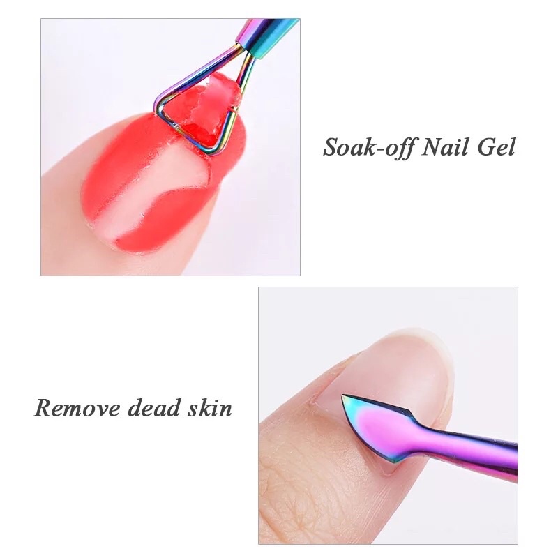 BORN PRETTY RAINBOW GEL REMOVER CUTICLE PUSHER STAINLESS STEEL NAIL ART TOOL