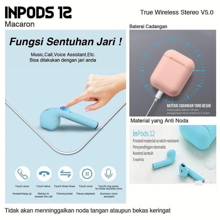 Inpods i12 Pro bluetooth wireless inpods i12 original Macaron Earphone Android IOS Bluetooth