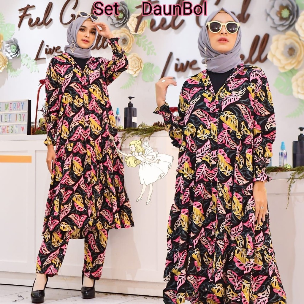 LG10-SET DAUNBOL RAYON VISCONE SETELAN WANITA DEWASA FIT TO XL SETELAN MURAH BAJU SETELAN WANITA