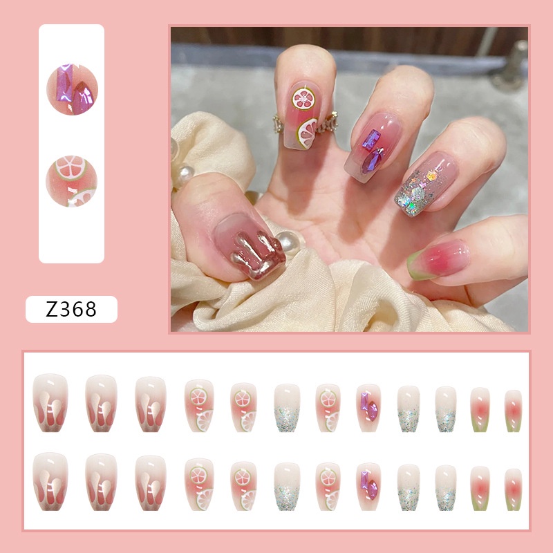 24pcs / Kotak Kuku Palsu Full Cover Z368 Untuk Dekorasi Nail Art