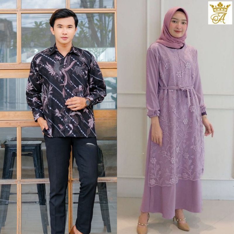 Couple Gamis Brokat Busui Friendly