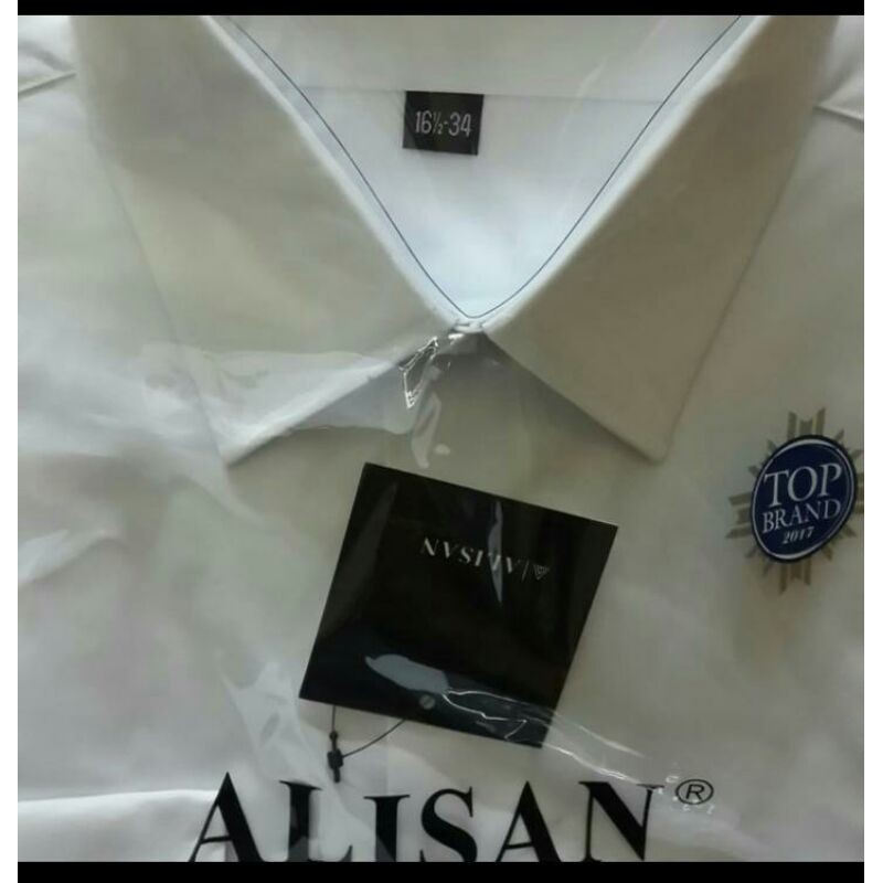 kemeja alisan putih lengan panjang reguler size jumbo:16,5-17-17,5