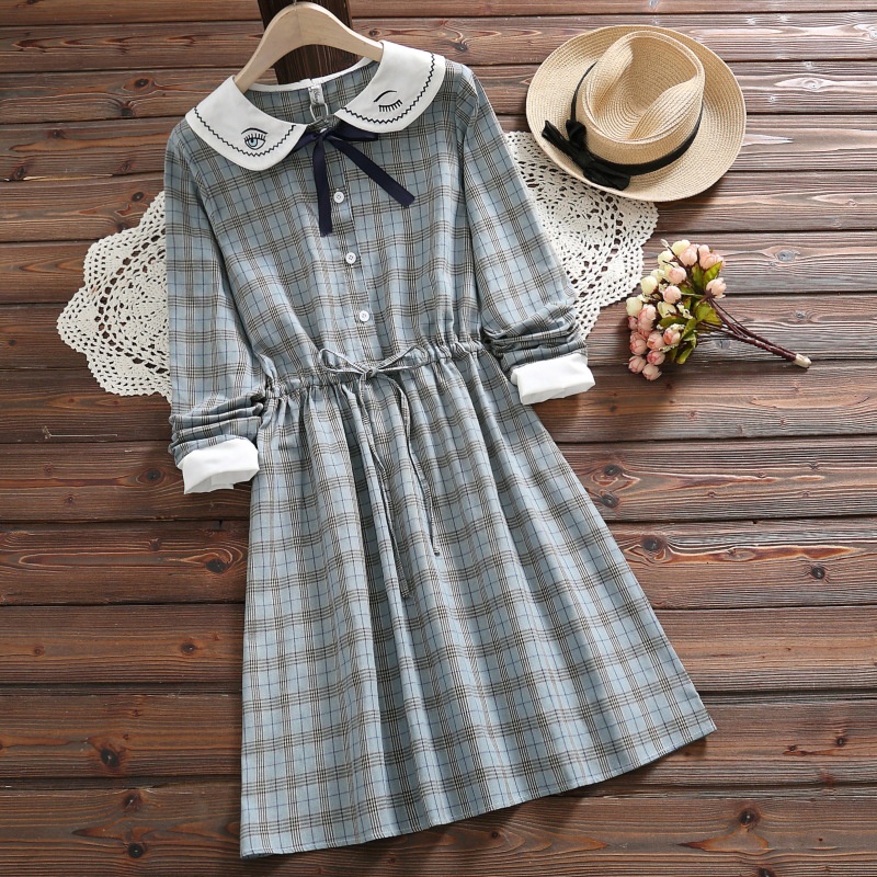 MR-79 high quality midi dress serut pinggang tartan japan mori fashion import jepang