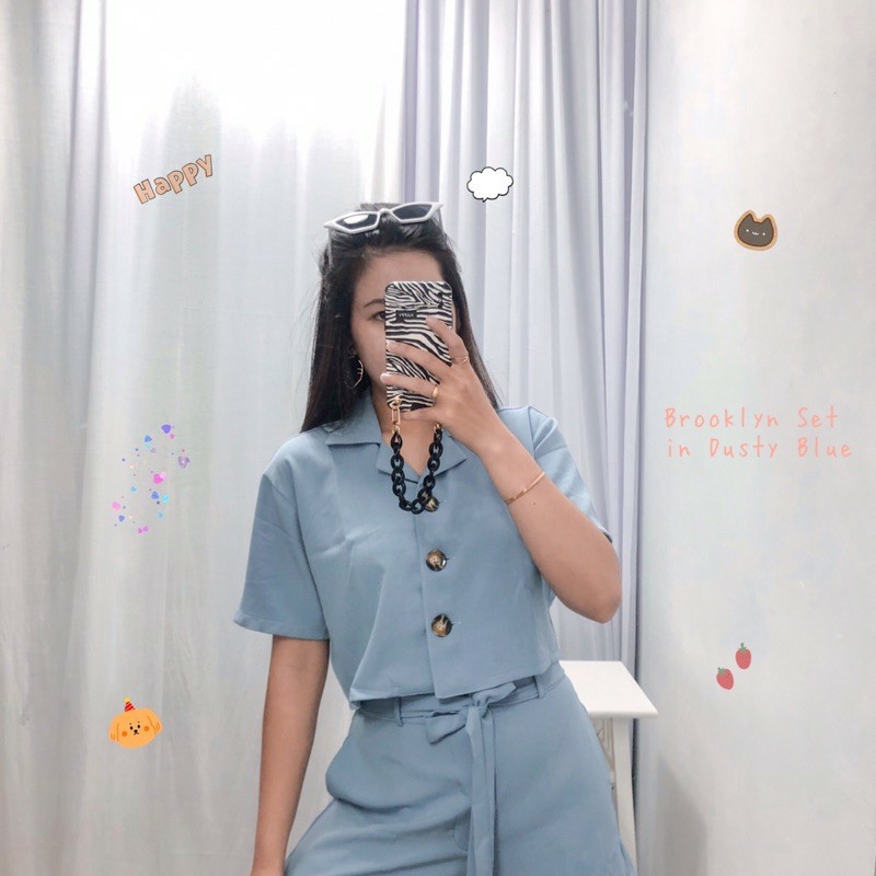 Leesle Setelan Wanita Kemeja Crop