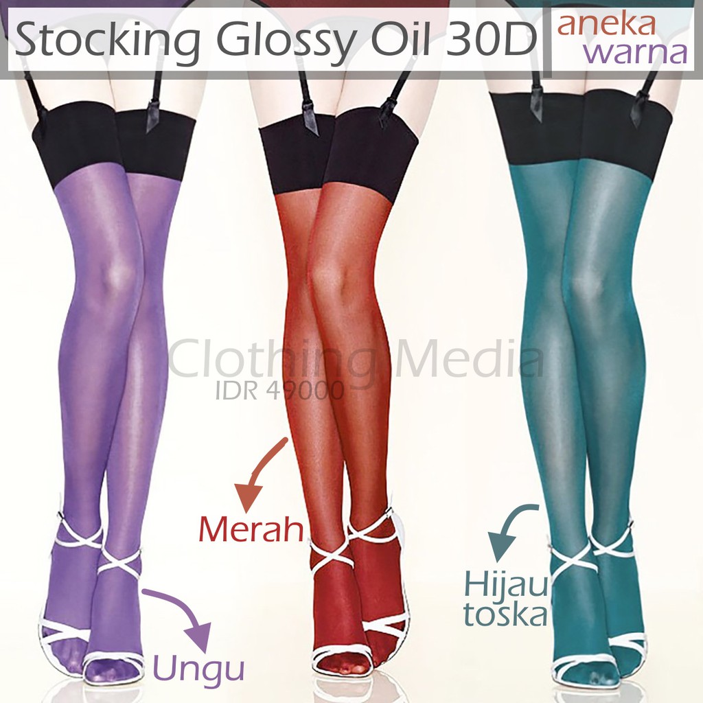 Stoking Glossy Oil 30D Shiny Stocking Klasik Retro Vintage Thigh High Kilap