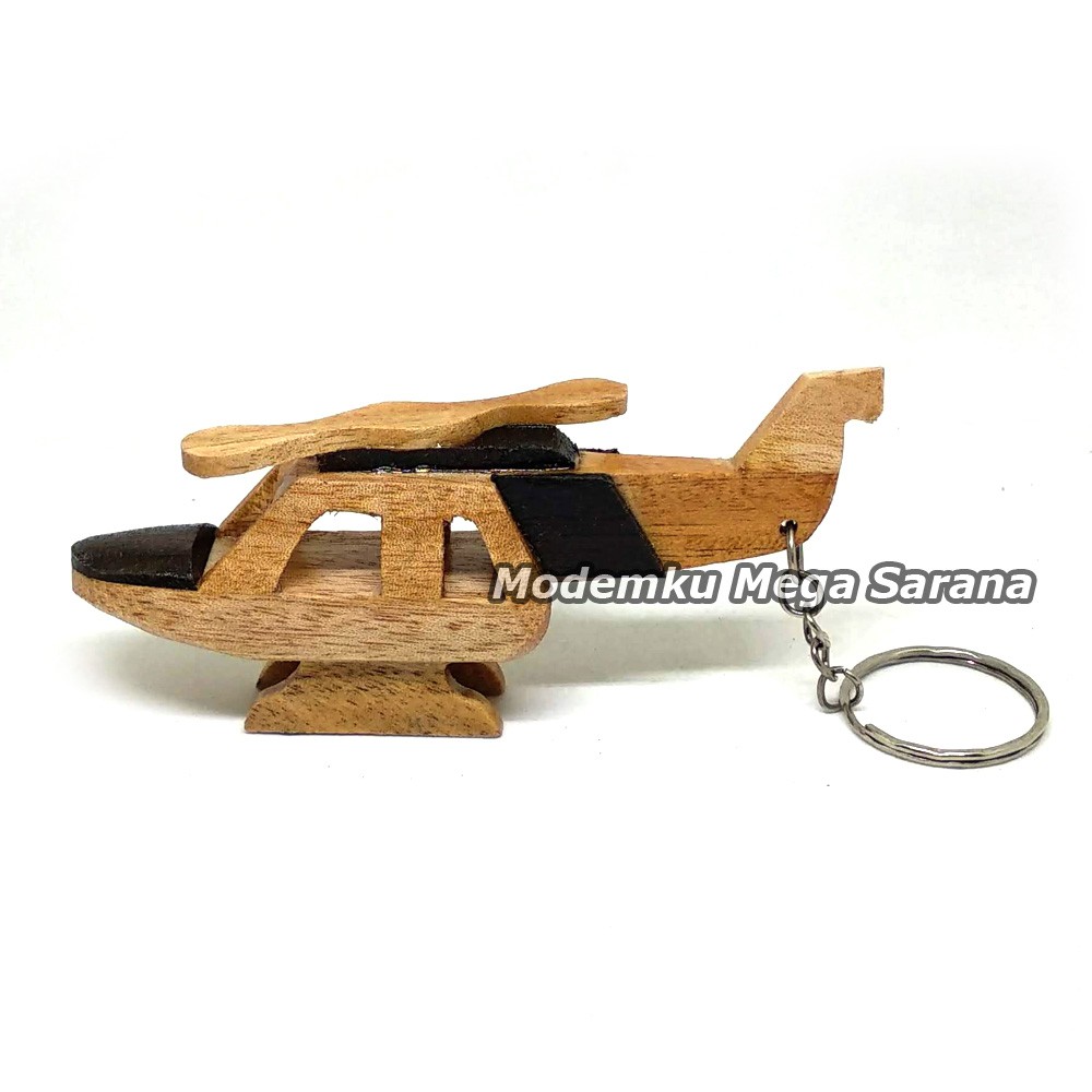 Souvenir Gantungan Kunci Pesawat Helikopter Kayu - Isi 10pcs