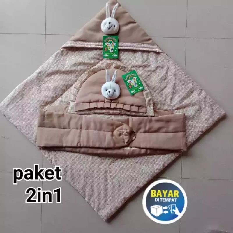 Paket 2in1 Selimut bayi dan Gendongan Bayi BONEKA KELINCI