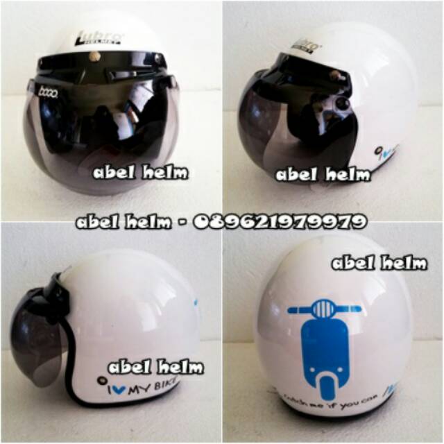 Helm bogo retro klasik standart fino lubro vespa putih + kaca bogo