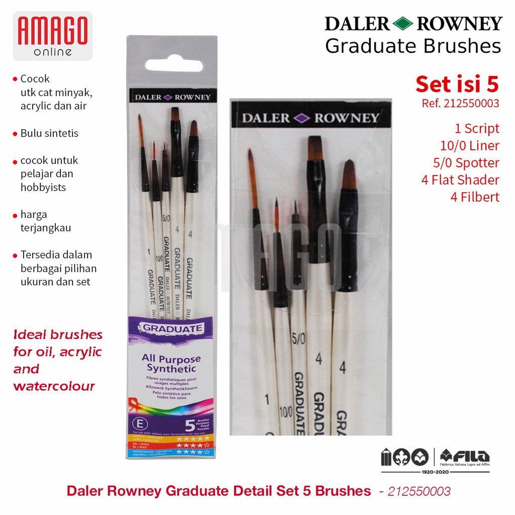 KUAS DALER ROWNEY - GRADUATE BRUSH - SYNTHETIC DETAIL SET 5 - 212550003