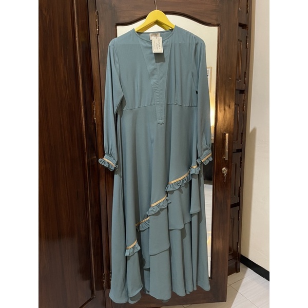 New Dress Gamis Deanara Syari with Khimar Blue Original