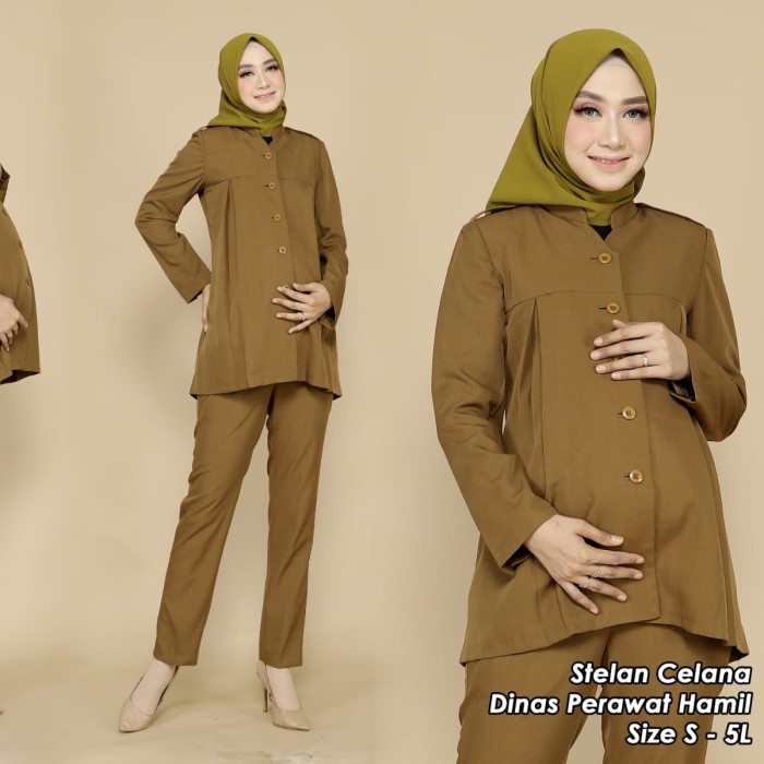 ✨COD✨ seragam dinas Pemda hamil baju kantor Pemda bumil baju khaki