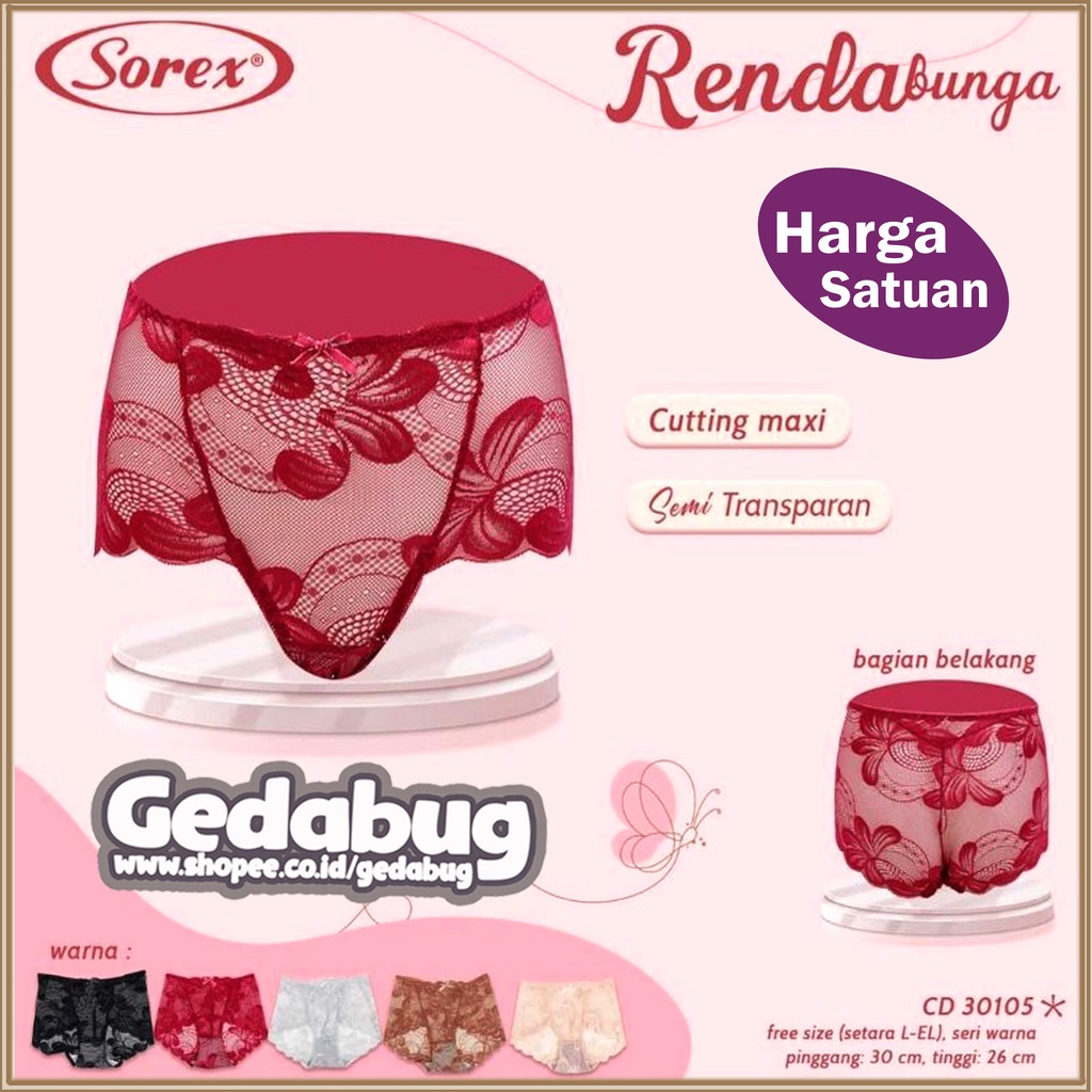 CD Sorex 30105 | Celana Dalam Wanita dewasa Semi Transparan Renda Bunga | Gedabug
