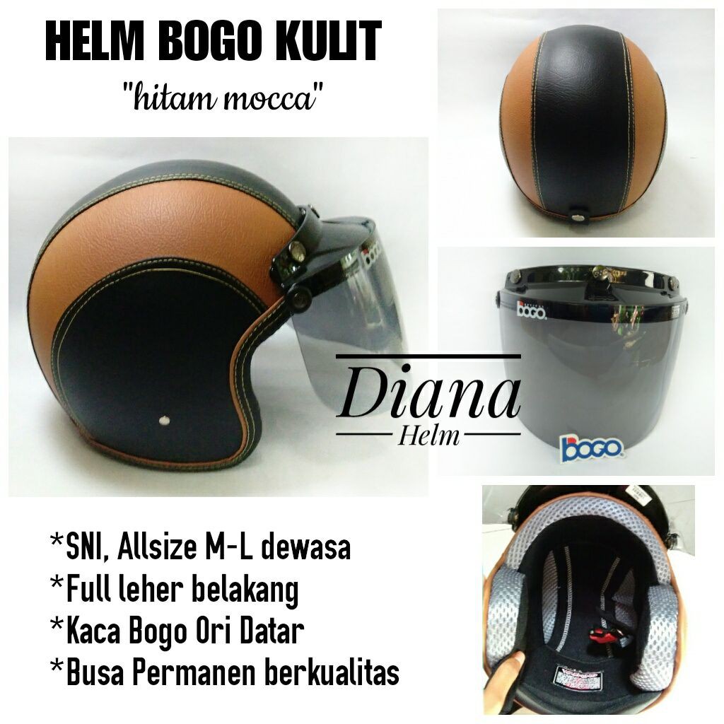 Helm Bogo Retro Kulit Murah Hitam Mocca Kaca Bogo Ori Datar Helm Bogo Full Leher Diana Helm Shopee Indonesia