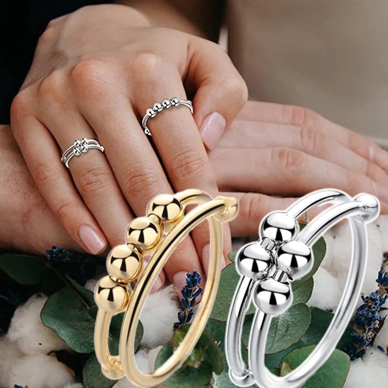 Cincin Model Terbuka Bahan Tembaga Warna Silver Emas Dapat Diputar Untuk Wanita