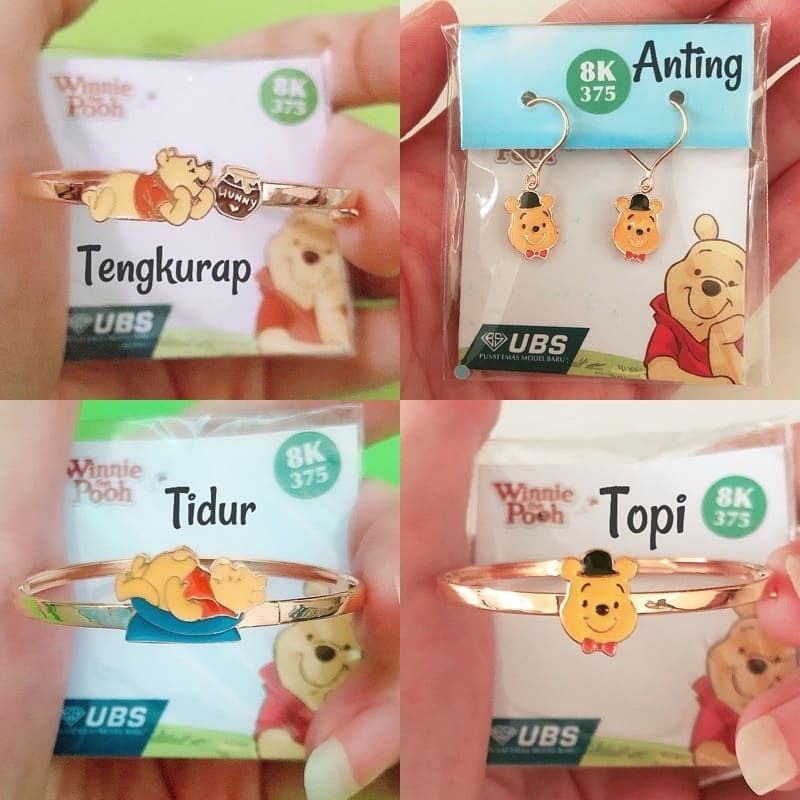 Gelang bangle dan anting anak winnie the pooh UBS 8K