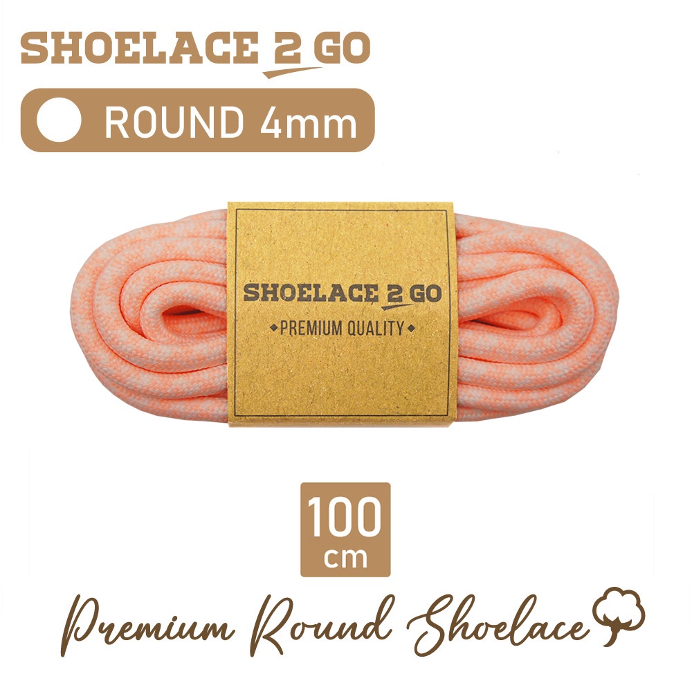 SHOELACE 2 GO PREMIUM TALI SEPATU BULAT ROUND - A1 - WHITE WITH LIGHT ORANGE