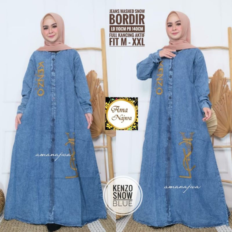 [ Terbaru ] Gamis Jeans Wanita Import Kekinian Bahan Jeans Premium Ld 110 Pb 140 Bordir Asli Origina