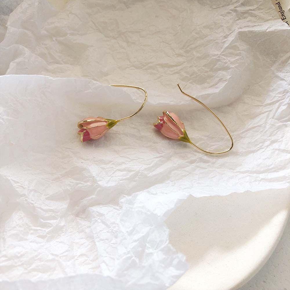 Mxbeauty Anting Wanita Trendi Sederhana Tulip Menjuntai Pesta Telinga Perhiasan Temperamen Anting Kait Panjang