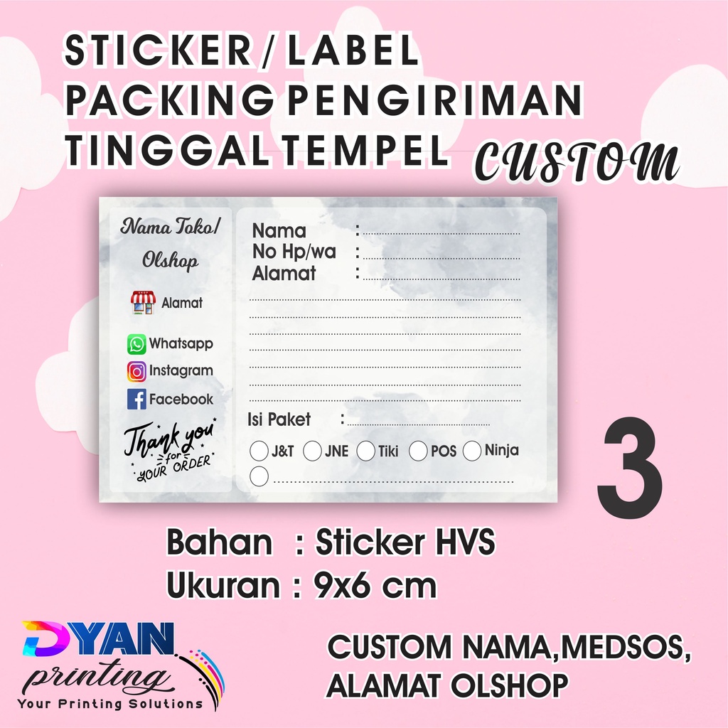 STIKER LABEL PENGIRIMAN PACKING ONLINE SHOP CUSTOM UKURAN 9X6CM COD/BAYAR DITEMPAT