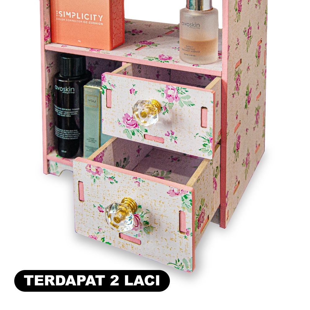 Rak Kosmetik Makeup Tempat Penyimpanan Skincare Serbaguna Dengan 2 Laci - LC0022